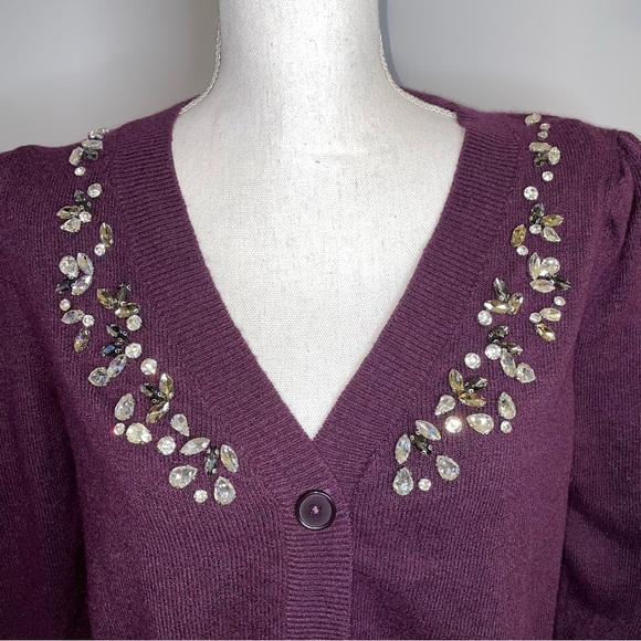 NWT Express Purple Jeweled V Neck Sweater - Picture 2 of 7